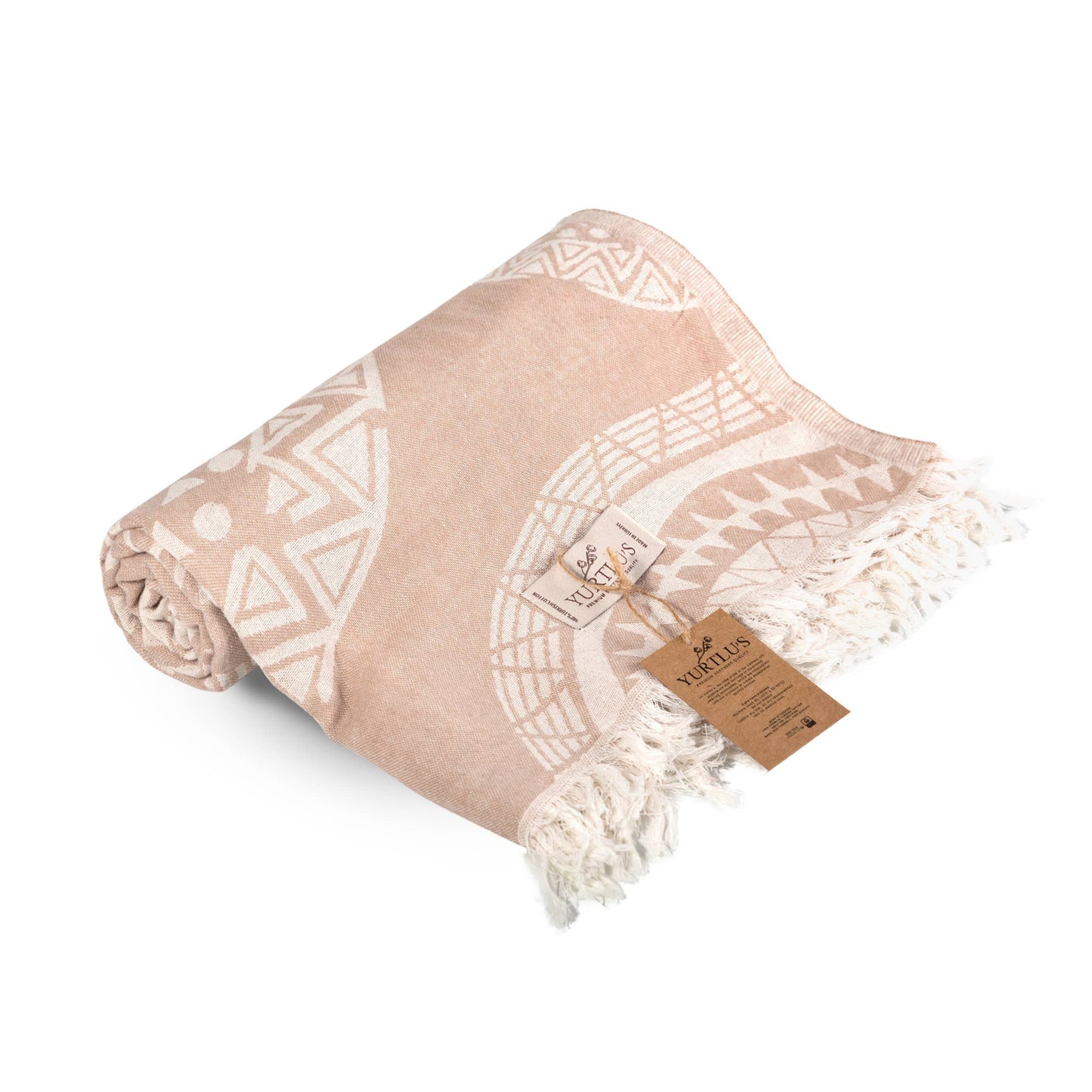 YURTLU'S Harmony Series 38"x72" Turkish Towel Highly Absorbent  Pre-Washed - Beige