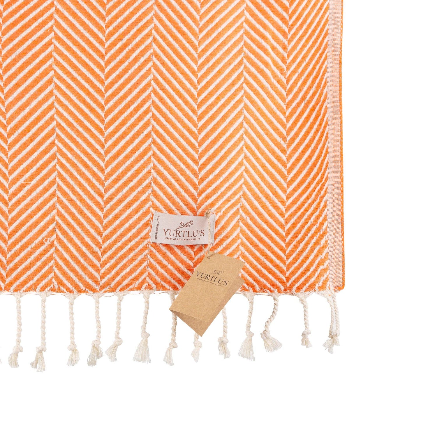 YURTLU'S Sapphire Series Turkish Beach Towel Pre-Washed 38"x72" Quick Dry and Highly Absorbent Oversized Sand-Free Stylish and Versatile for Beach, Spa, and Home Light 100% Cotton Peshtemal - Orange