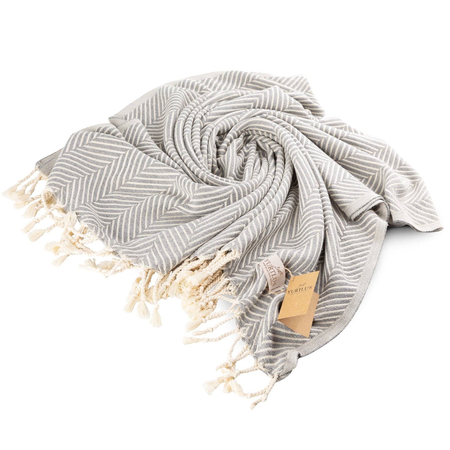 YURTLU'S Sapphire Series Turkish Beach Towel Pre-Washed 38"x72" Quick Dry and Highly Absorbent Oversized Sand-Free Stylish and Versatile for Beach, Spa, and Home Light 100% Cotton Peshtemal - Gray