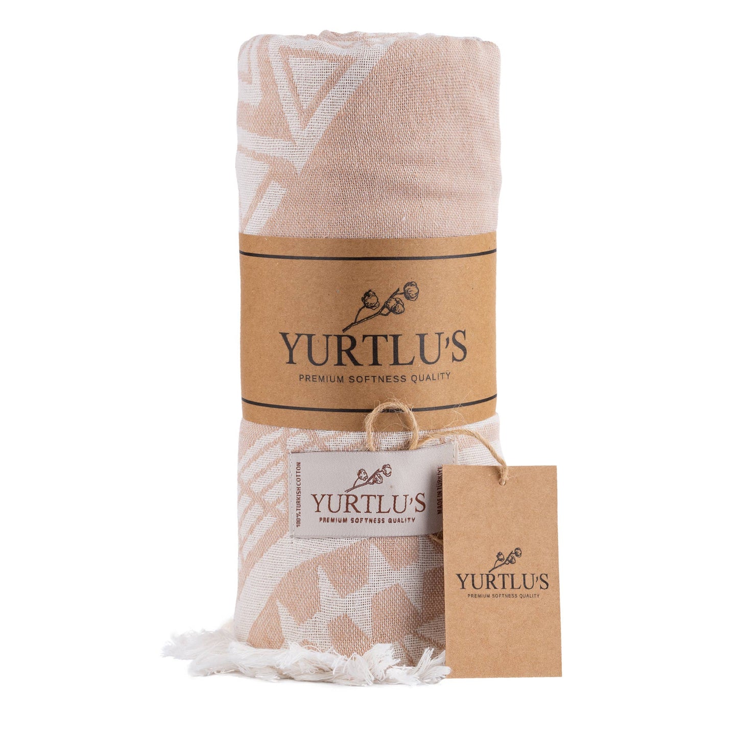 YURTLU'S Harmony Series 38"x72" Turkish Towel Highly Absorbent  Pre-Washed - Beige