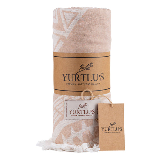 YURTLU'S Harmony Series 38"x72" Turkish Towel Highly Absorbent  Pre-Washed - Beige