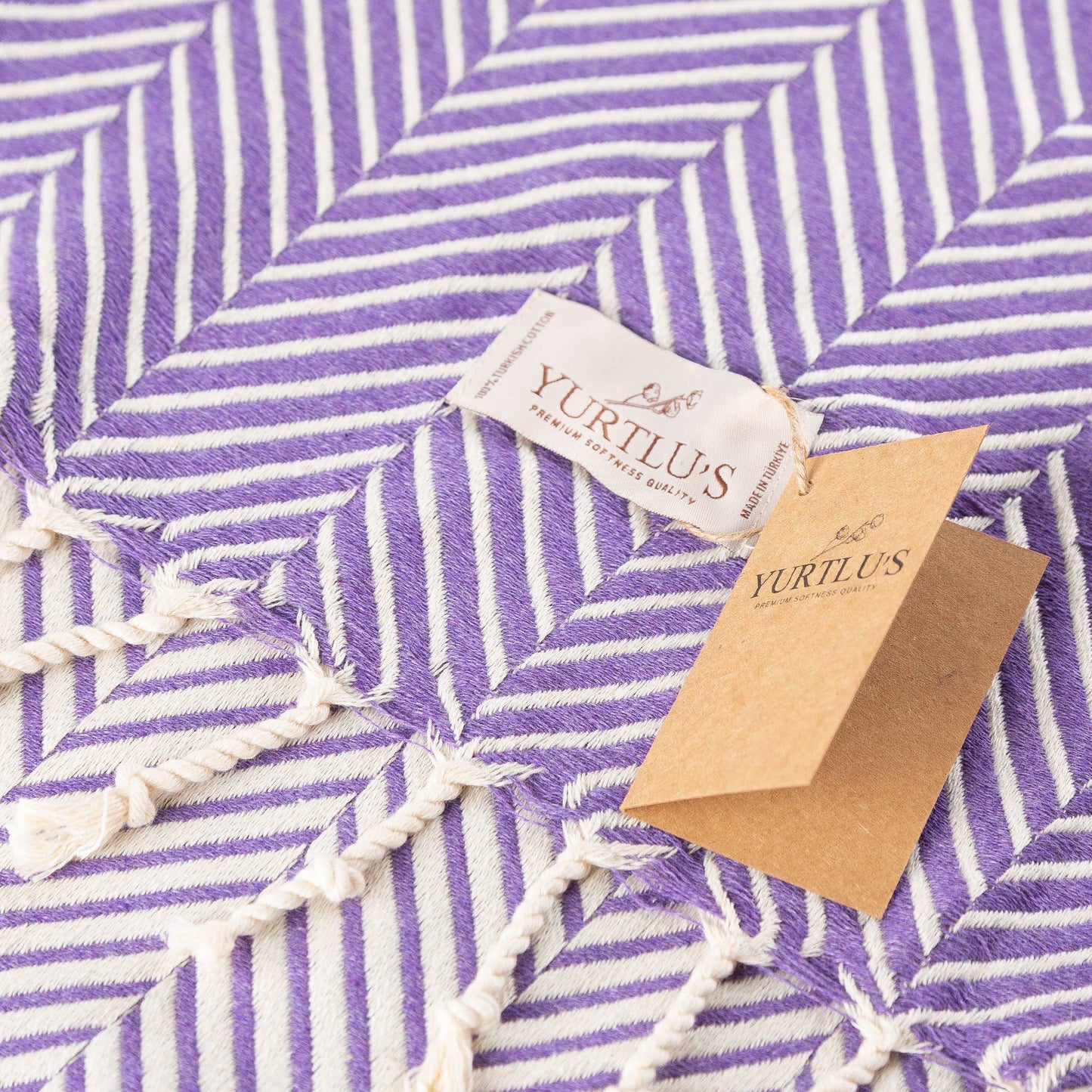 YURTLU'S Sapphire Series Turkish Beach Towel Pre-Washed 38"x72" Quick Dry and Highly Absorbent Oversized Sand-Free Stylish and Versatile for Beach, Spa, and Home Light 100% Cotton Peshtemal - Purple