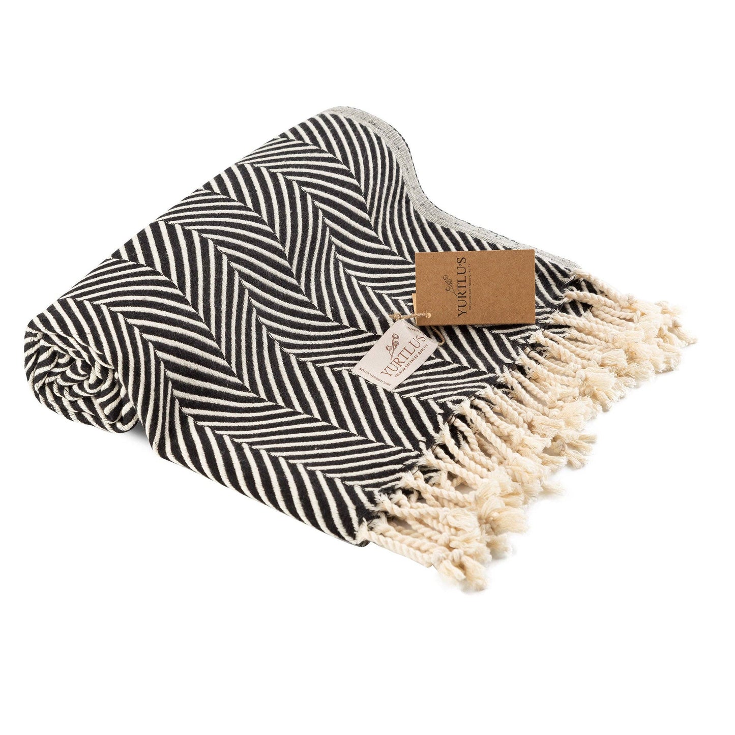 YURTLU'S Sapphire Series Turkish Beach Towel Pre-Washed 38"x72" Quick Dry and Highly Absorbent Oversized Sand-Free Stylish and Versatile for Beach, Spa, and Home Light 100% Cotton Peshtemal - Black
