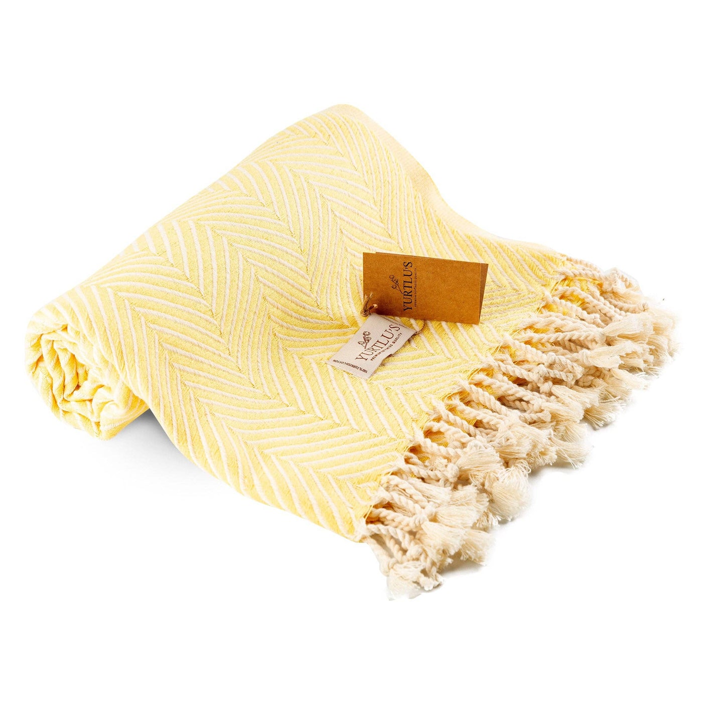 YURTLU'S Sapphire Series Turkish Beach Towel Pre-Washed 38"x72" Quick Dry and Highly Absorbent Oversized Sand-Free Stylish and Versatile for Beach, Spa, and Home Light 100% Cotton Peshtemal - Yellow