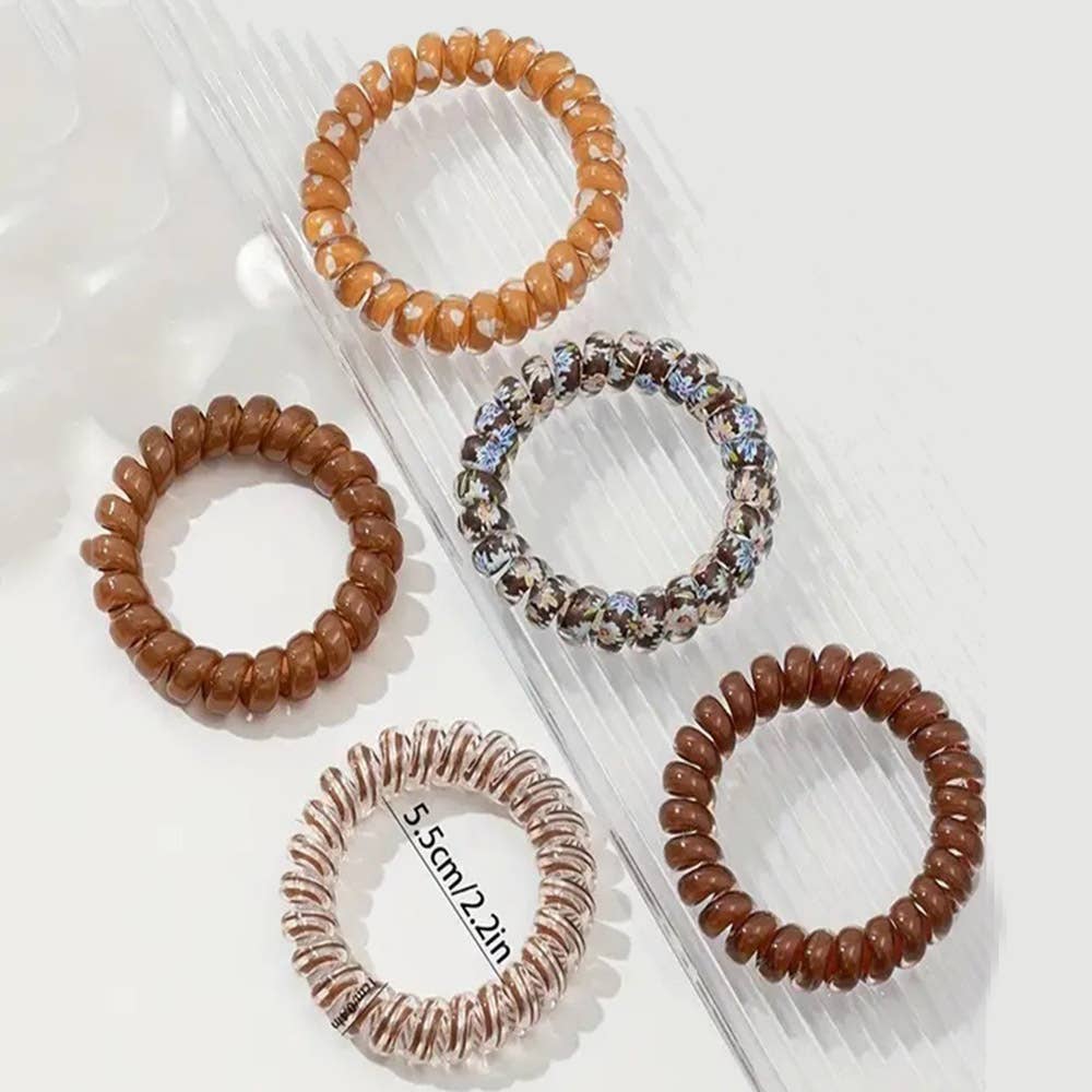 ',,,,_...._ Assorted Hair Coil Ties Solid Flower Checker