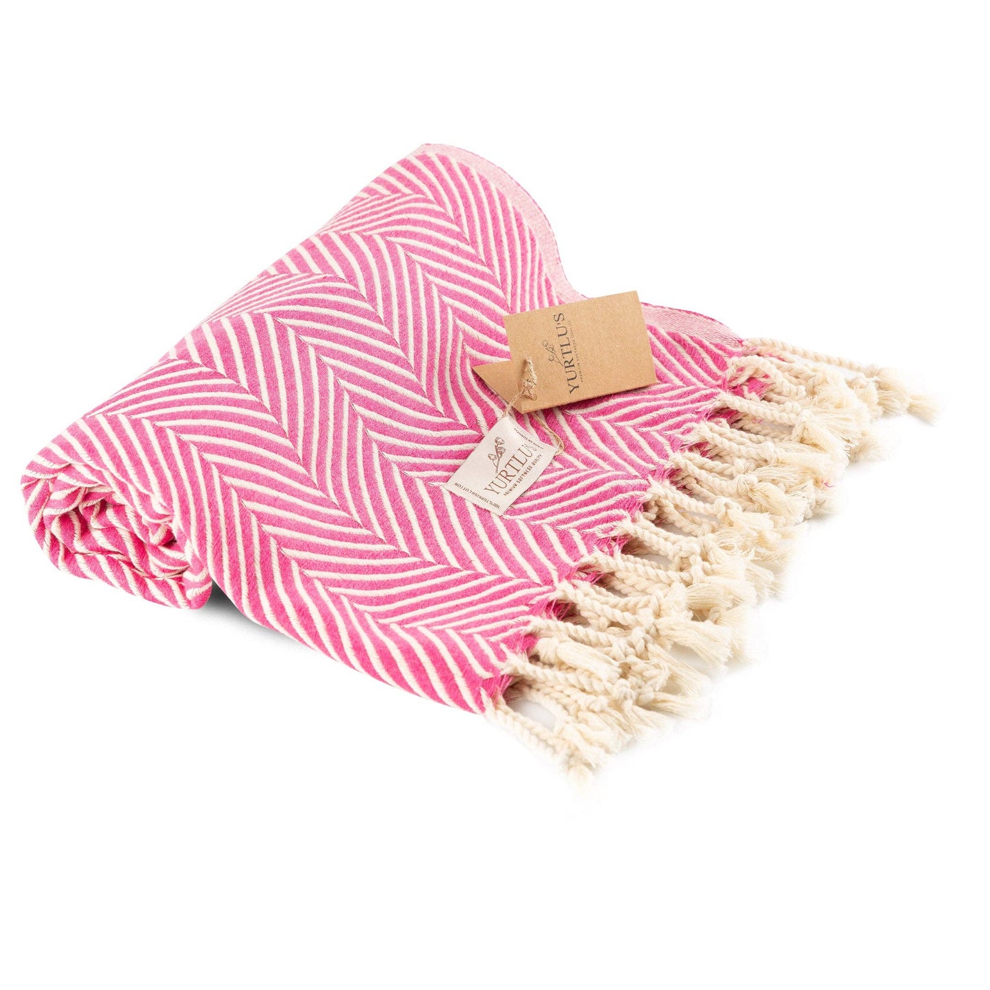 YURTLU'S Sapphire Series Turkish Beach Towel Pre-Washed 38"x72" Quick Dry and Highly Absorbent Oversized Sand-Free Stylish and Versatile for Beach, Spa, and Home Light 100% Cotton Peshtemal - Pink