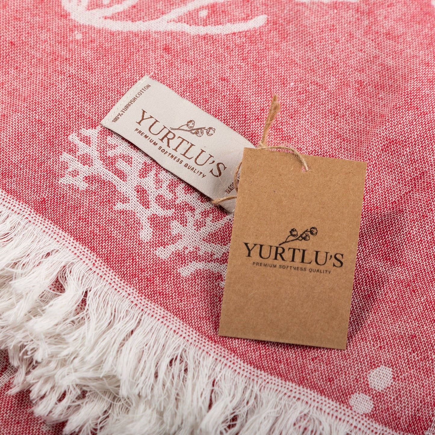 YURTLU'S Harmony Series 38"x72" Turkish Towel Highly Absorbent  Pre-Washed - Red