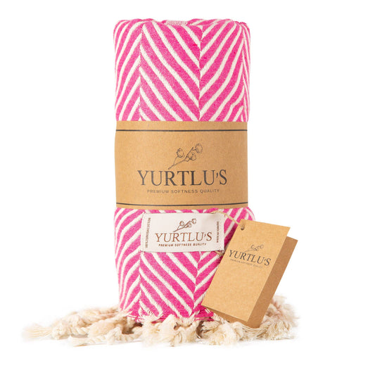 YURTLU'S Sapphire Series Turkish Beach Towel Pre-Washed 38"x72" Quick Dry and Highly Absorbent Oversized Sand-Free Stylish and Versatile for Beach, Spa, and Home Light 100% Cotton Peshtemal - Pink