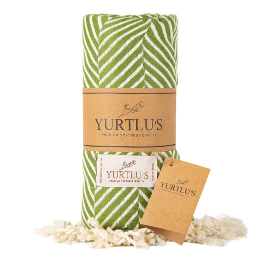 YURTLU'S Sapphire Series Turkish Beach Towel Pre-Washed 38"x72" Quick Dry and Highly Absorbent Oversized Sand-Free Stylish and Versatile for Beach, Spa, and Home Light 100% Cotton Peshtemal - Olive Green
