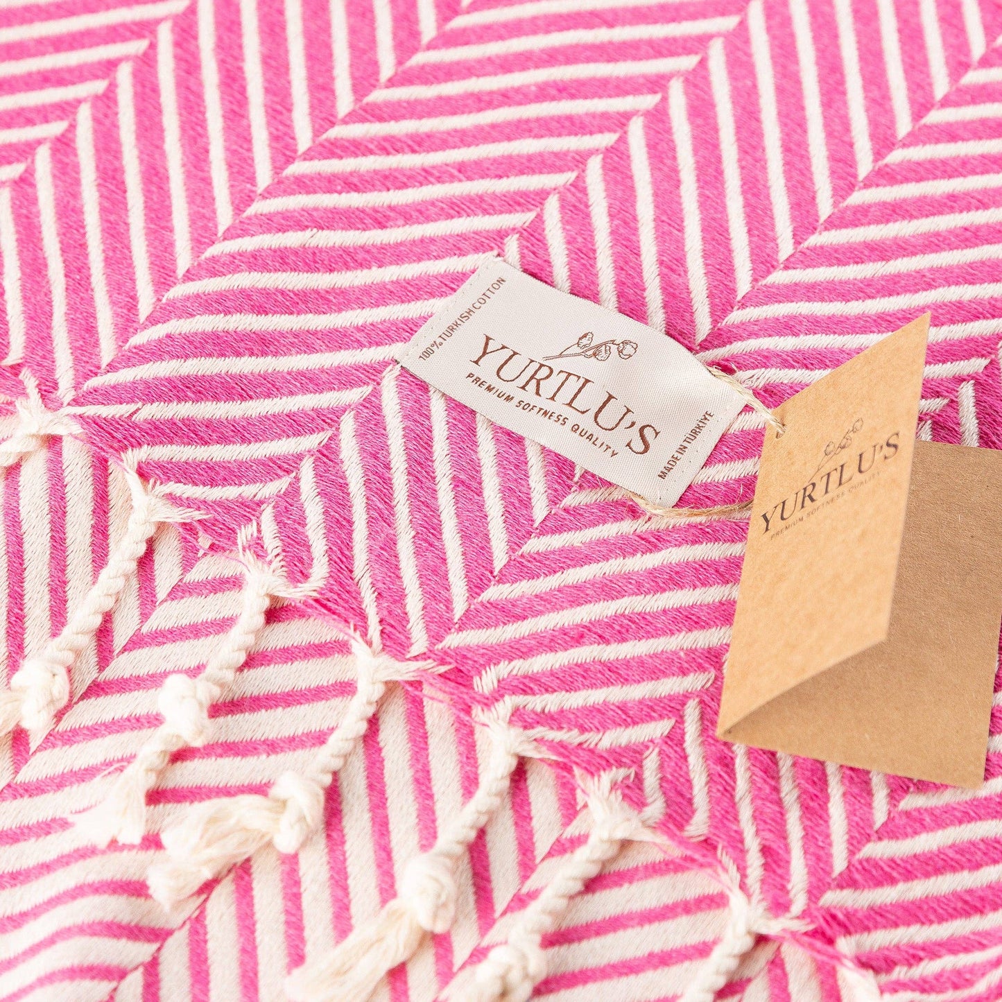 YURTLU'S Sapphire Series Turkish Beach Towel Pre-Washed 38"x72" Quick Dry and Highly Absorbent Oversized Sand-Free Stylish and Versatile for Beach, Spa, and Home Light 100% Cotton Peshtemal - Pink