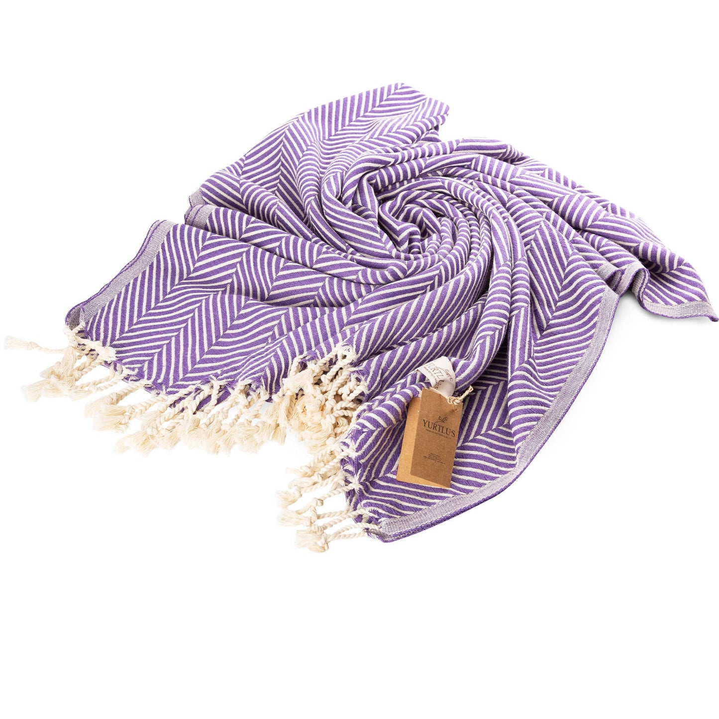 YURTLU'S Sapphire Series Turkish Beach Towel Pre-Washed 38"x72" Quick Dry and Highly Absorbent Oversized Sand-Free Stylish and Versatile for Beach, Spa, and Home Light 100% Cotton Peshtemal - Purple