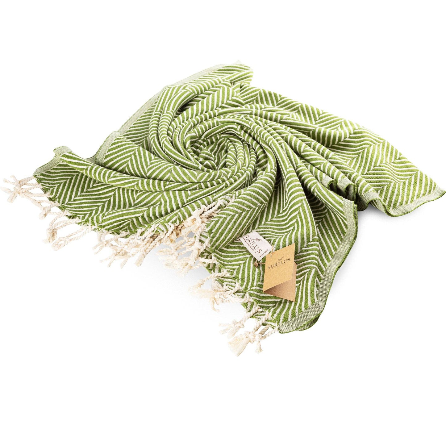 YURTLU'S Sapphire Series Turkish Beach Towel Pre-Washed 38"x72" Quick Dry and Highly Absorbent Oversized Sand-Free Stylish and Versatile for Beach, Spa, and Home Light 100% Cotton Peshtemal - Olive Green