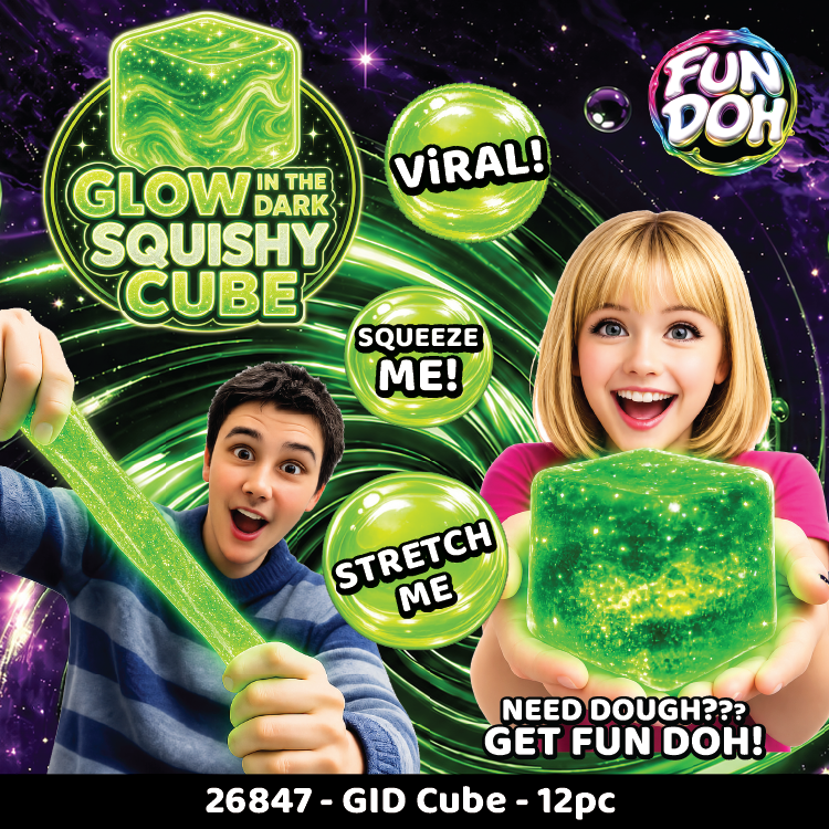 Fun Doh Glow in the Dark Squishy Sparkle Cube - 12/Display