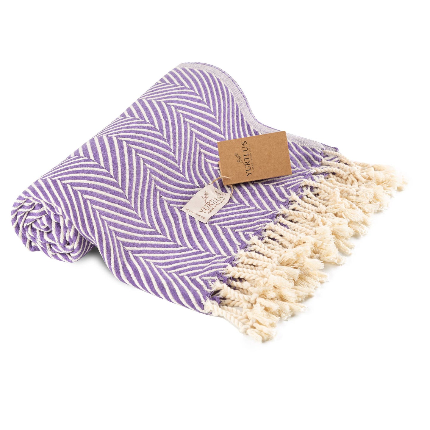 YURTLU'S Sapphire Series Turkish Beach Towel Pre-Washed 38"x72" Quick Dry and Highly Absorbent Oversized Sand-Free Stylish and Versatile for Beach, Spa, and Home Light 100% Cotton Peshtemal - Purple