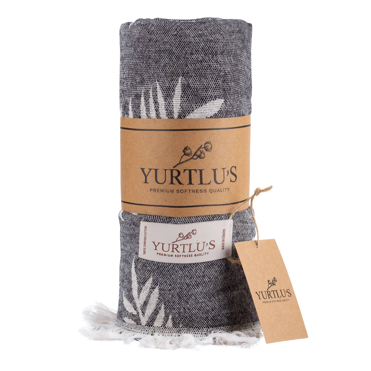 YURTLU'S Harmony Series 38"x72" Turkish Towel Highly Absorbent  Pre-Washed - Black