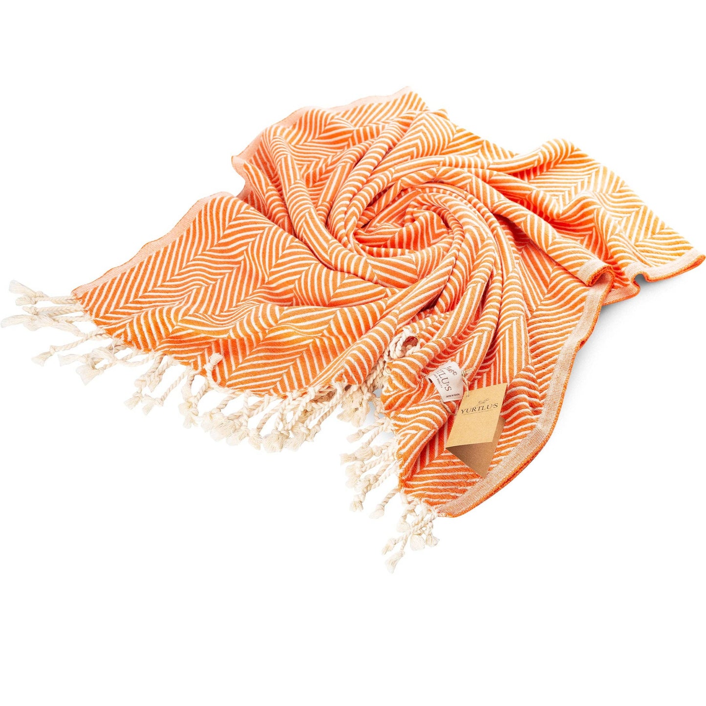 YURTLU'S Sapphire Series Turkish Beach Towel Pre-Washed 38"x72" Quick Dry and Highly Absorbent Oversized Sand-Free Stylish and Versatile for Beach, Spa, and Home Light 100% Cotton Peshtemal - Orange