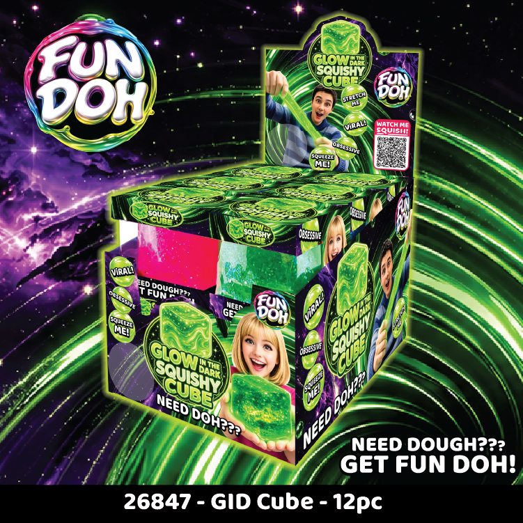 Fun Doh Glow in the Dark Squishy Sparkle Cube - 12/Display