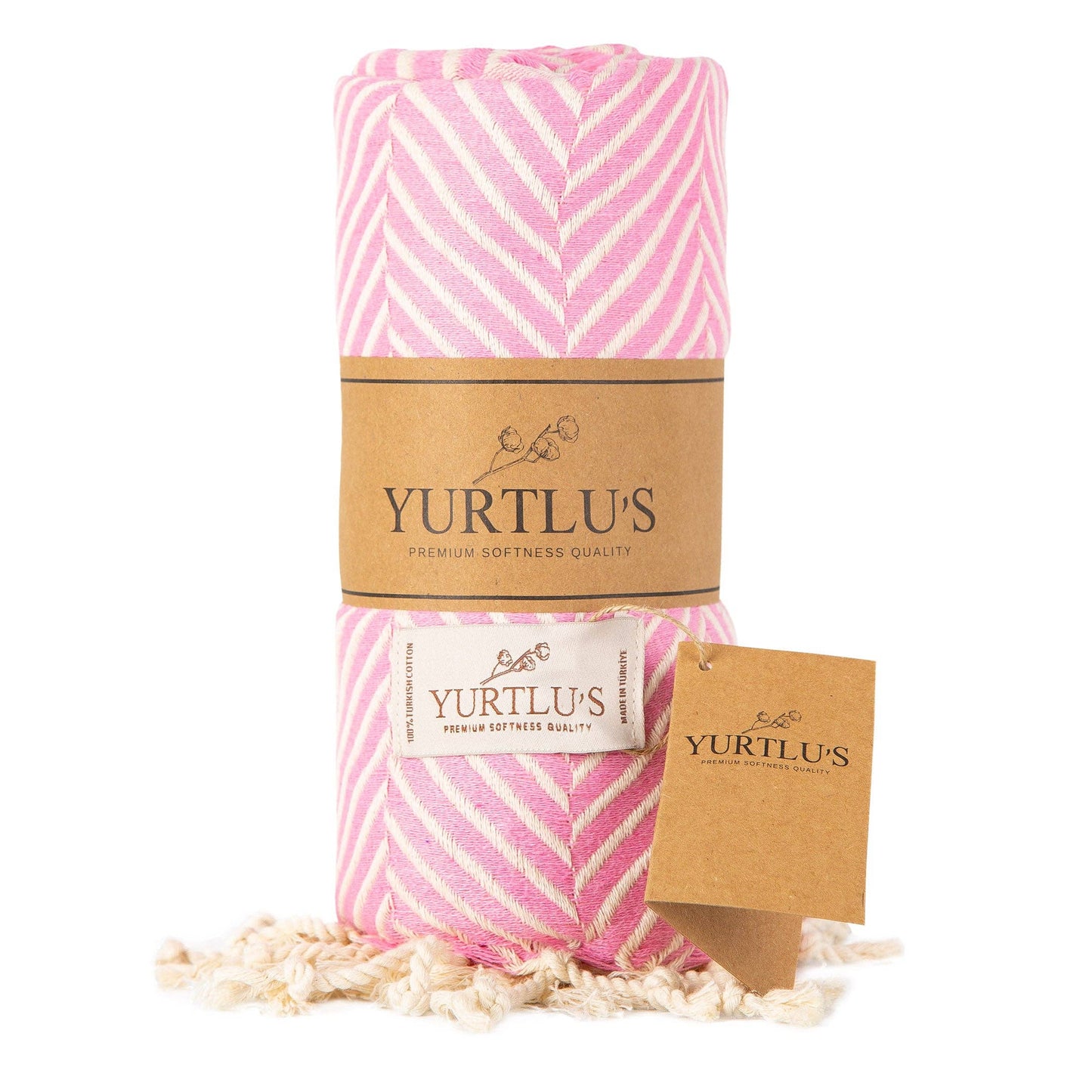 YURTLU'S Sapphire Series Turkish Beach Towel Pre-Washed 38"x72" Quick Dry and Highly Absorbent Oversized Sand-Free Stylish and Versatile for Beach, Spa, and Home Light 100% Cotton Peshtemal - Soft Pink
