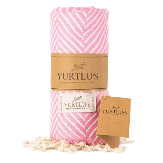YURTLU'S Sapphire Series Turkish Beach Towel Pre-Washed 38"x72" Quick Dry and Highly Absorbent Oversized Sand-Free Stylish and Versatile for Beach, Spa, and Home Light 100% Cotton Peshtemal - Soft Pink
