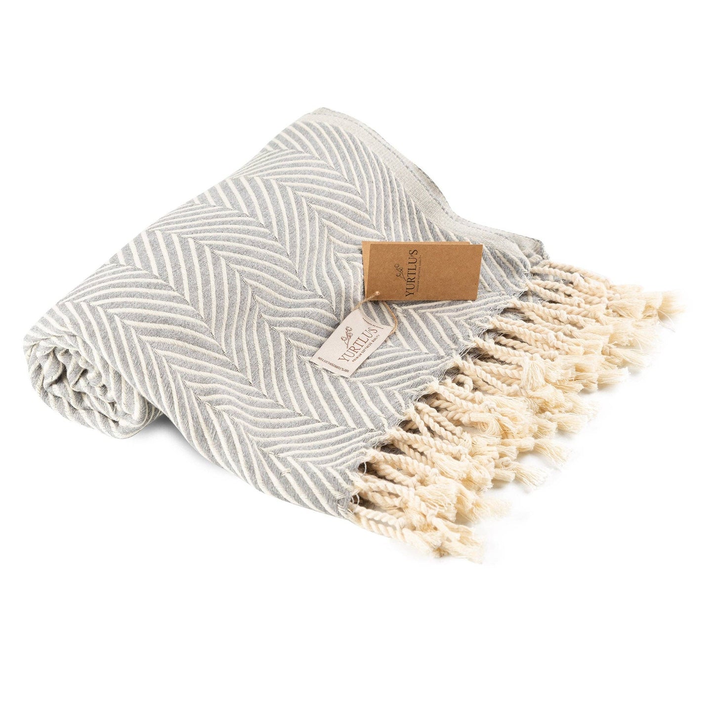 YURTLU'S Sapphire Series Turkish Beach Towel Pre-Washed 38"x72" Quick Dry and Highly Absorbent Oversized Sand-Free Stylish and Versatile for Beach, Spa, and Home Light 100% Cotton Peshtemal - Gray