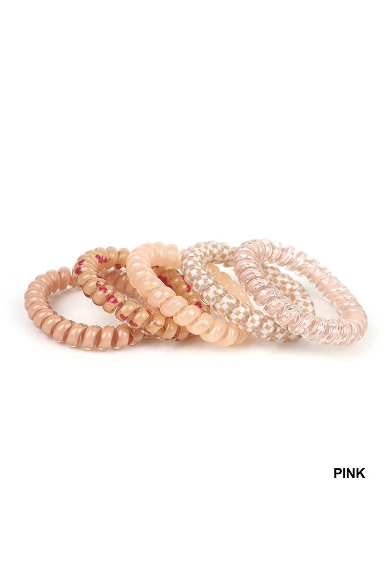 ',,,,_...._ Assorted Hair Coil Ties Solid Flower Checker