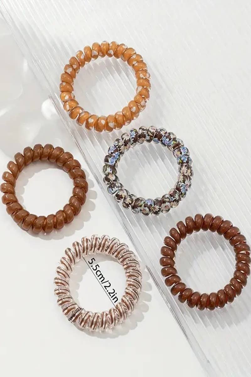 ',,,,_...._ Assorted Hair Coil Ties Solid Flower Checker