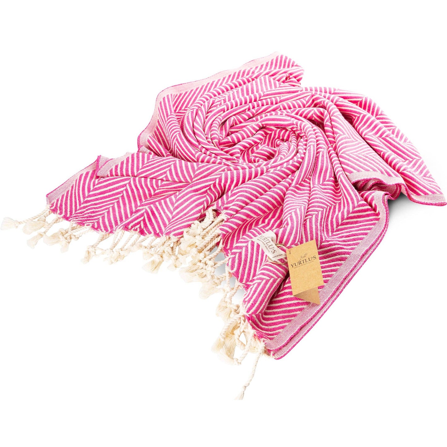 YURTLU'S Sapphire Series Turkish Beach Towel Pre-Washed 38"x72" Quick Dry and Highly Absorbent Oversized Sand-Free Stylish and Versatile for Beach, Spa, and Home Light 100% Cotton Peshtemal - Pink