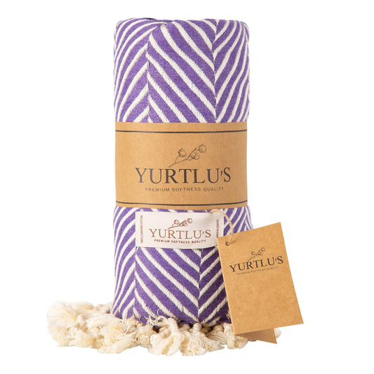 YURTLU'S Sapphire Series Turkish Beach Towel Pre-Washed 38"x72" Quick Dry and Highly Absorbent Oversized Sand-Free Stylish and Versatile for Beach, Spa, and Home Light 100% Cotton Peshtemal - Purple