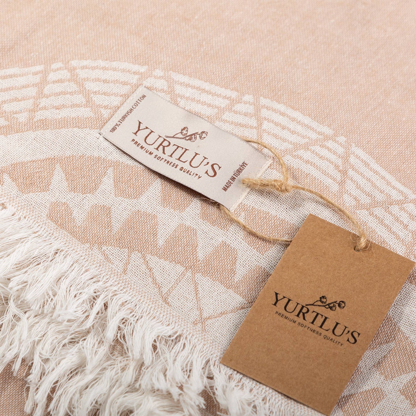 YURTLU'S Harmony Series 38"x72" Turkish Towel Highly Absorbent  Pre-Washed - Beige