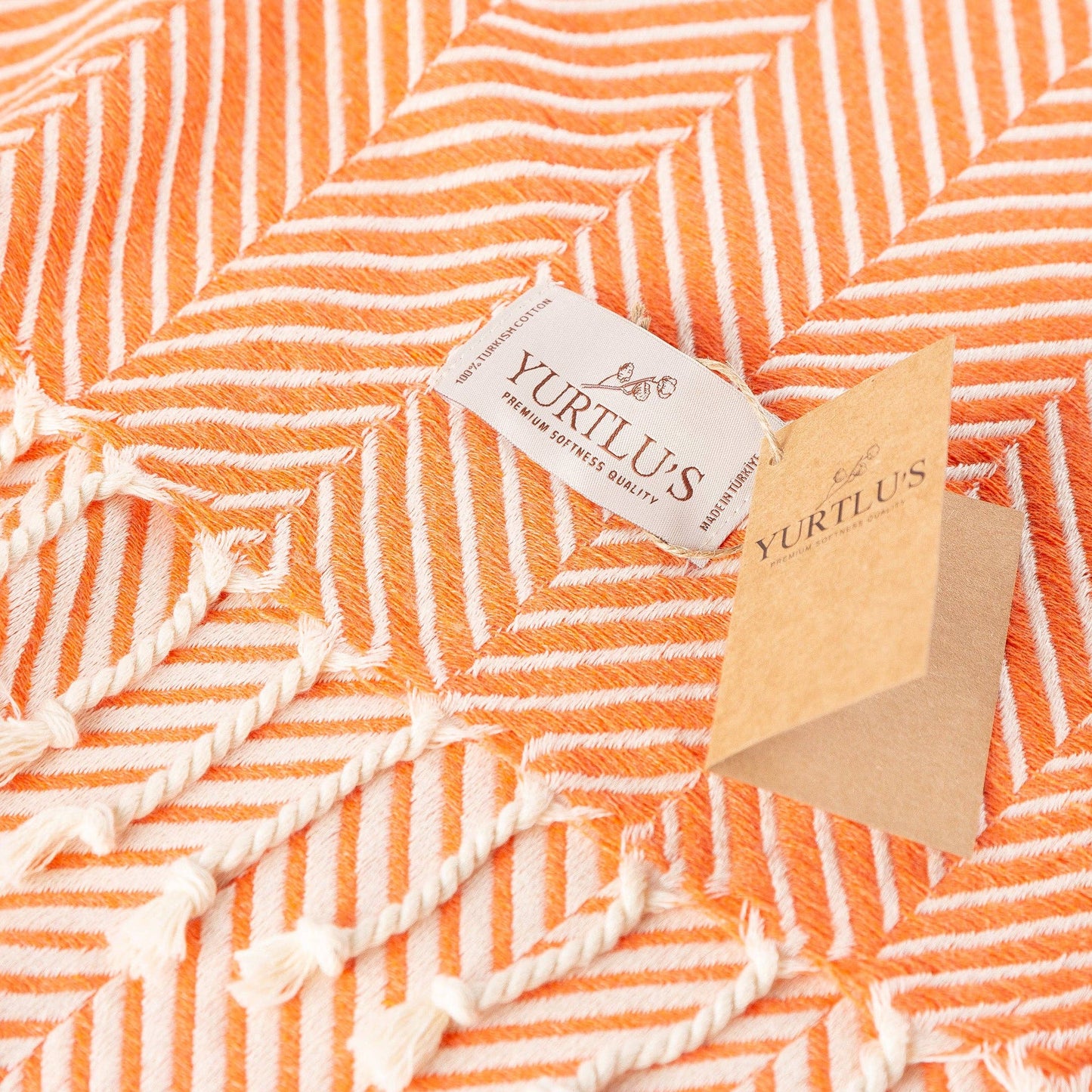 YURTLU'S Sapphire Series Turkish Beach Towel Pre-Washed 38"x72" Quick Dry and Highly Absorbent Oversized Sand-Free Stylish and Versatile for Beach, Spa, and Home Light 100% Cotton Peshtemal - Orange