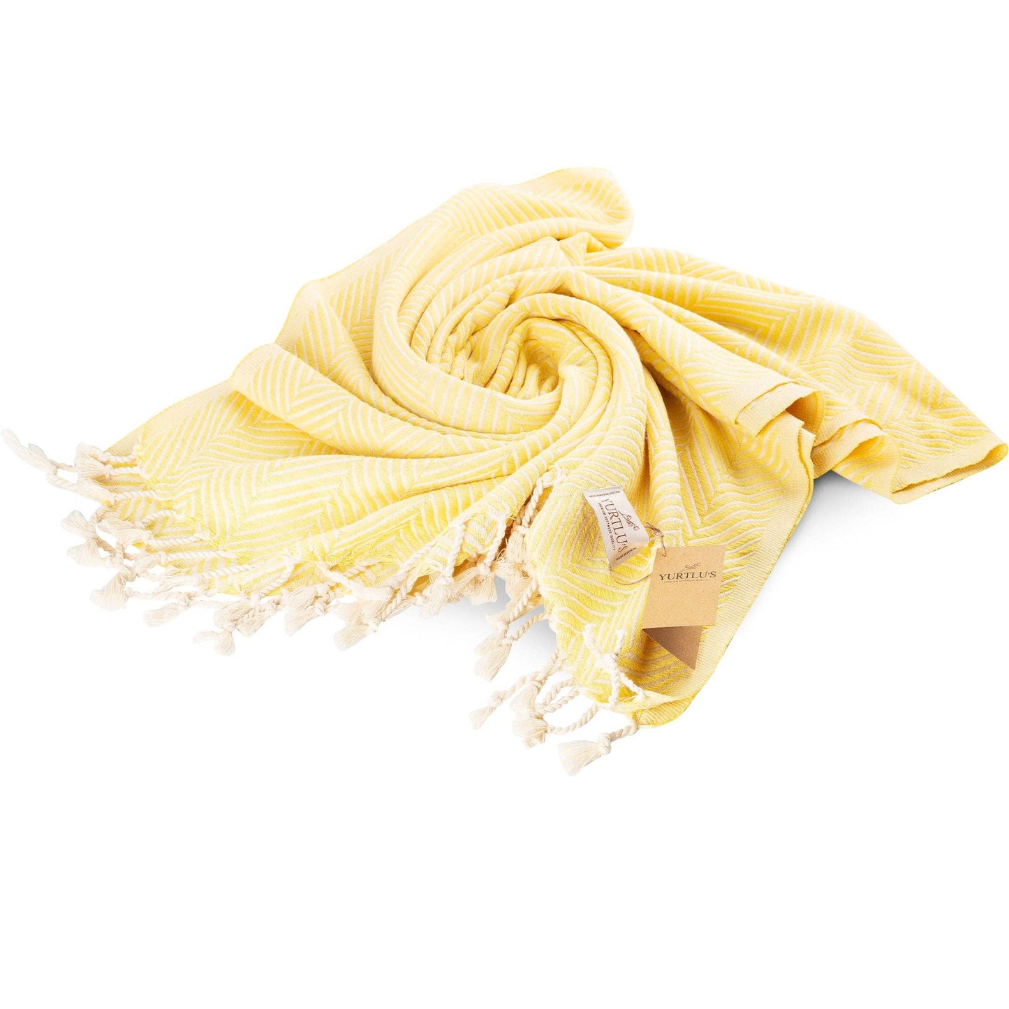 YURTLU'S Sapphire Series Turkish Beach Towel Pre-Washed 38"x72" Quick Dry and Highly Absorbent Oversized Sand-Free Stylish and Versatile for Beach, Spa, and Home Light 100% Cotton Peshtemal - Yellow