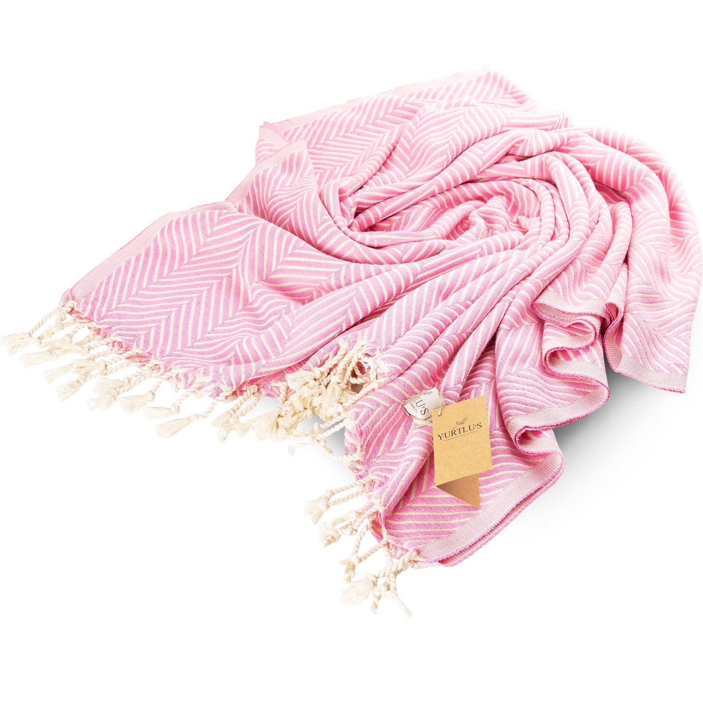 YURTLU'S Sapphire Series Turkish Beach Towel Pre-Washed 38"x72" Quick Dry and Highly Absorbent Oversized Sand-Free Stylish and Versatile for Beach, Spa, and Home Light 100% Cotton Peshtemal - Soft Pink