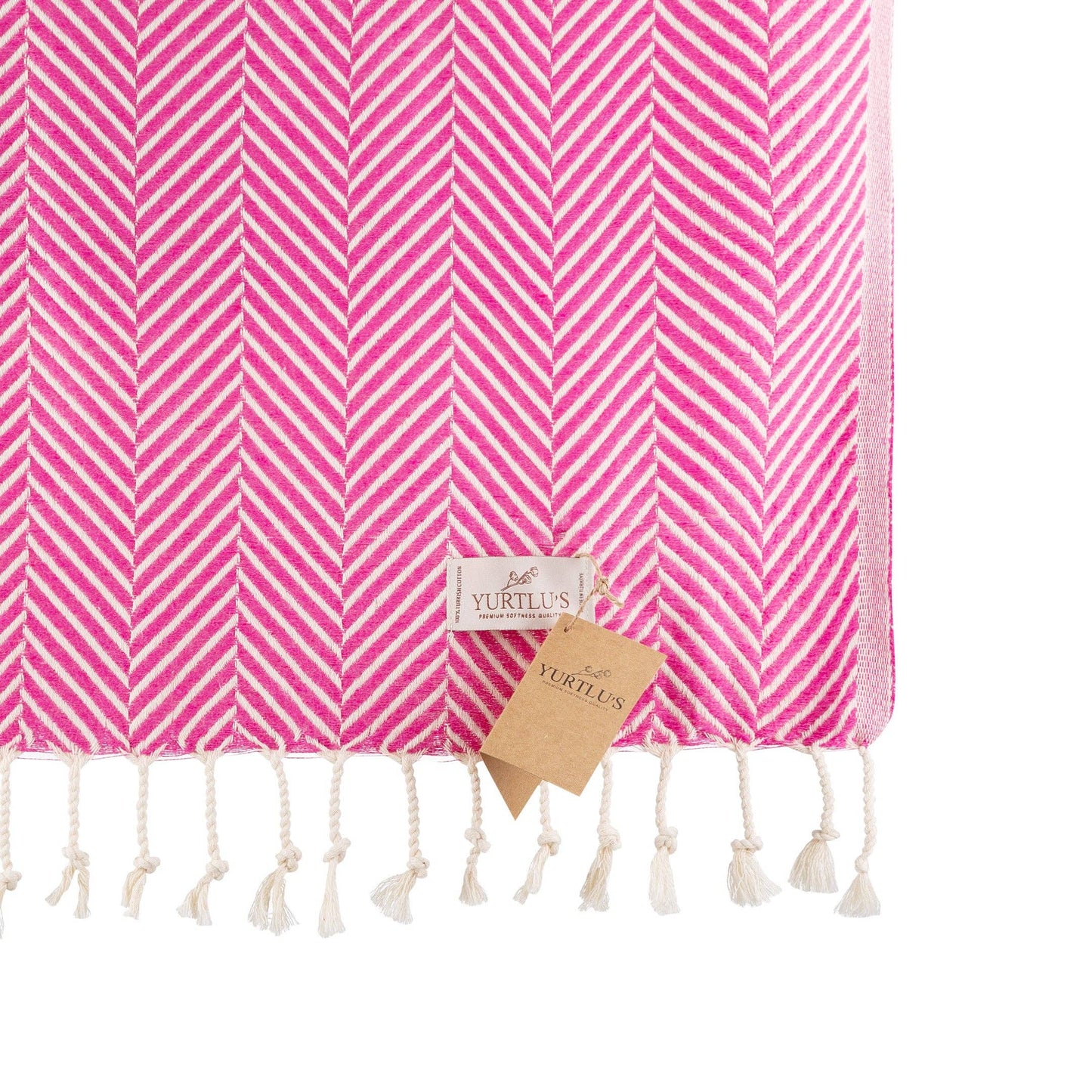 YURTLU'S Sapphire Series Turkish Beach Towel Pre-Washed 38"x72" Quick Dry and Highly Absorbent Oversized Sand-Free Stylish and Versatile for Beach, Spa, and Home Light 100% Cotton Peshtemal - Pink