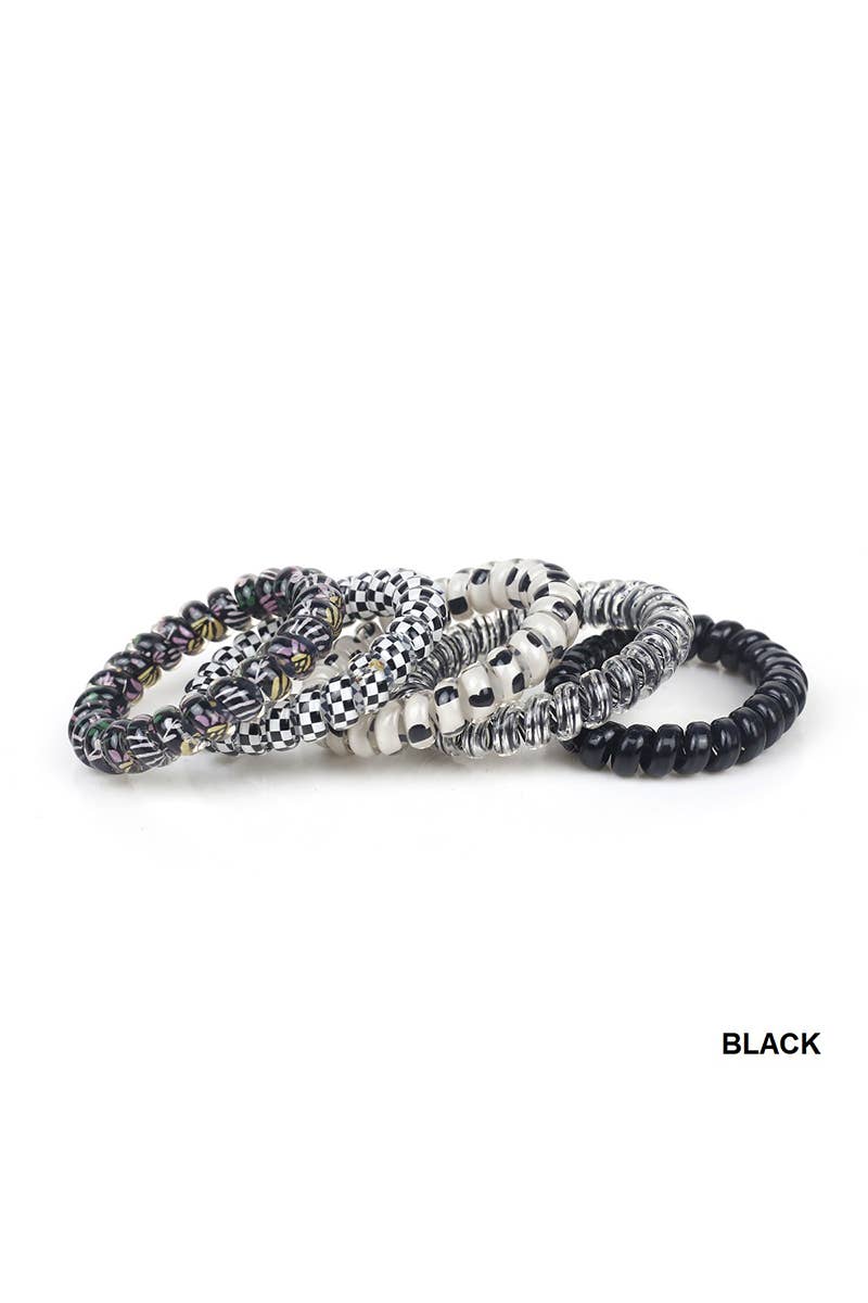 ',,,,_...._ Assorted Hair Coil Ties Solid Flower Checker