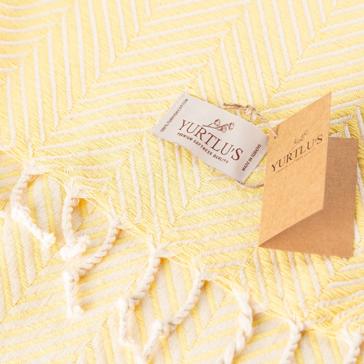 YURTLU'S Sapphire Series Turkish Beach Towel Pre-Washed 38"x72" Quick Dry and Highly Absorbent Oversized Sand-Free Stylish and Versatile for Beach, Spa, and Home Light 100% Cotton Peshtemal - Yellow
