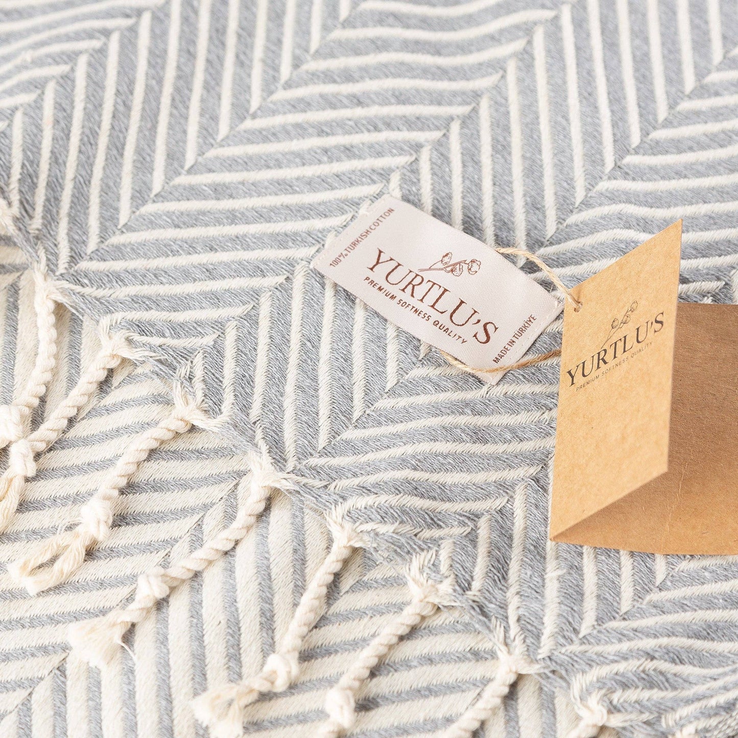 YURTLU'S Sapphire Series Turkish Beach Towel Pre-Washed 38"x72" Quick Dry and Highly Absorbent Oversized Sand-Free Stylish and Versatile for Beach, Spa, and Home Light 100% Cotton Peshtemal - Gray