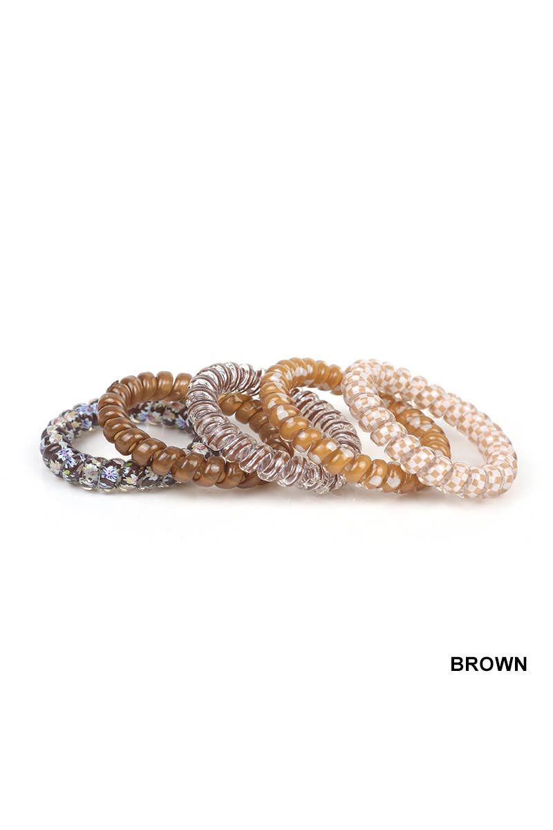 ',,,,_...._ Assorted Hair Coil Ties Solid Flower Checker
