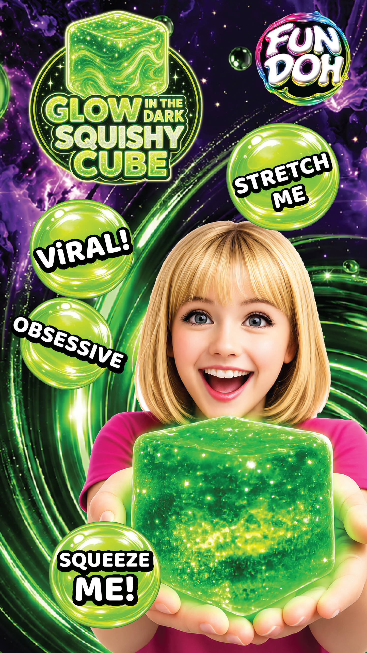 Fun Doh Glow in the Dark Squishy Sparkle Cube - 12/Display