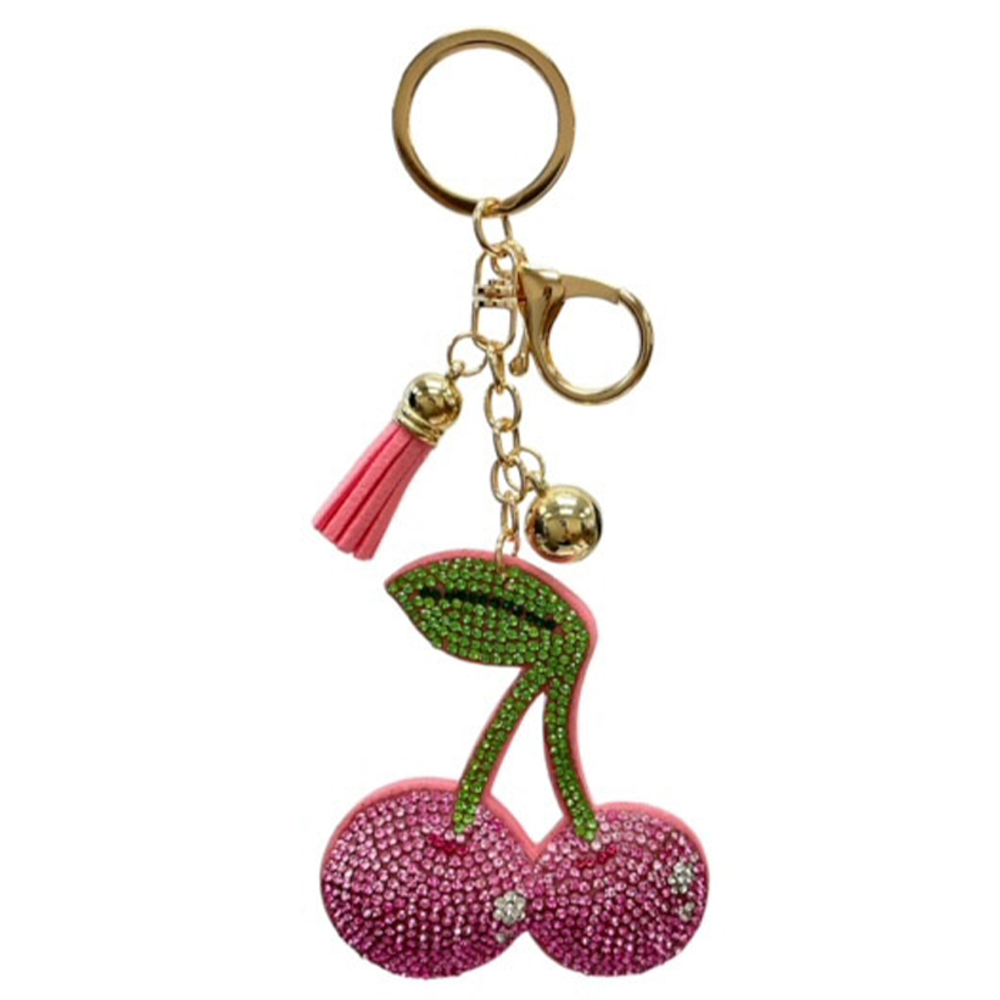 RHINESTONE CHERRY KEYCHAIN WITH TASSEL, KC471X 083