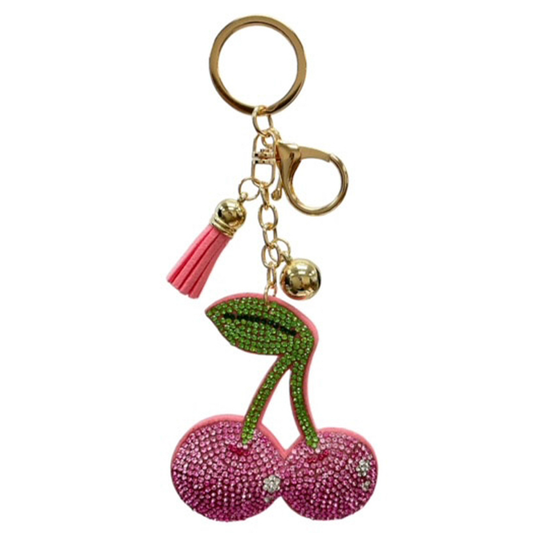 RHINESTONE CHERRY KEYCHAIN WITH TASSEL, KC471X 083