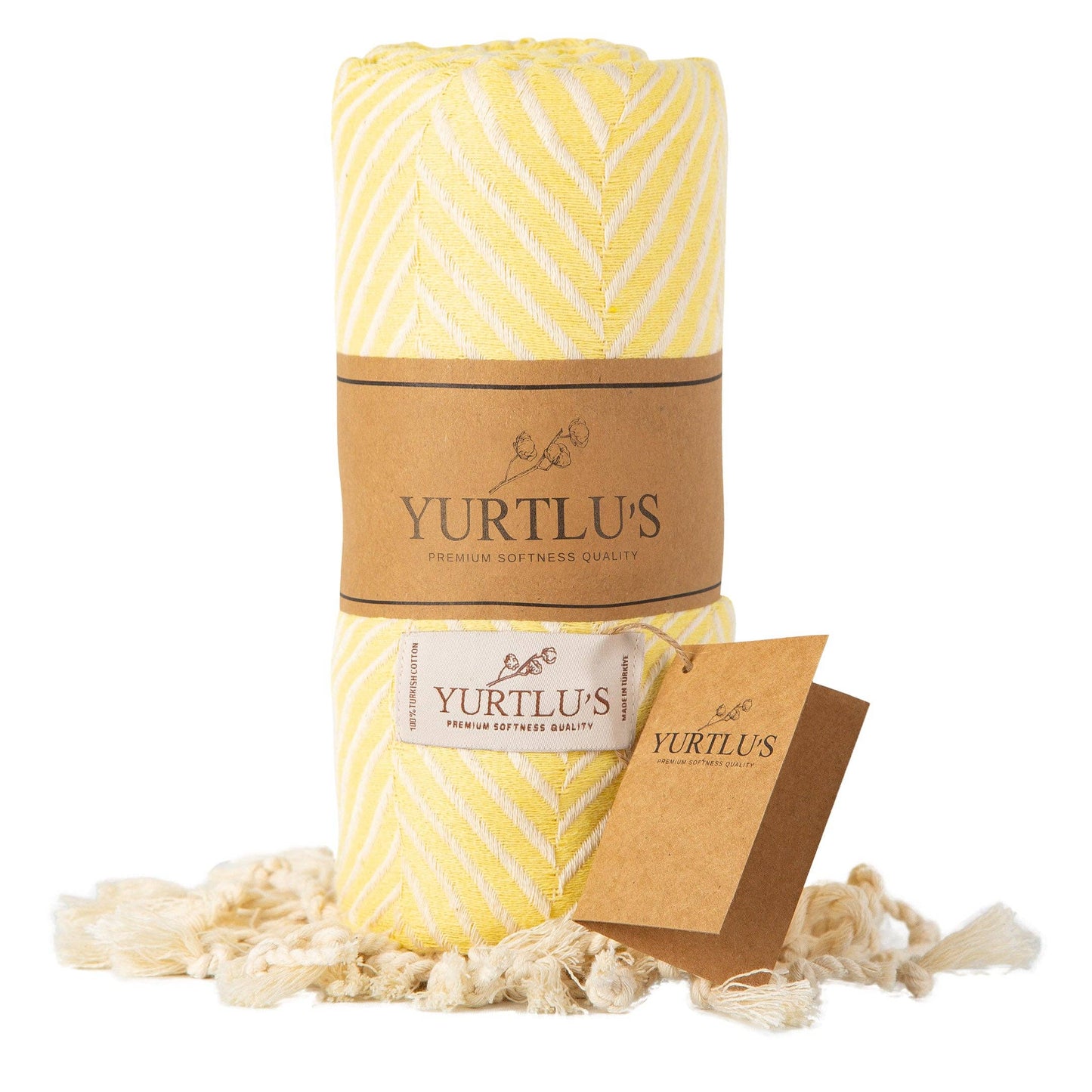 YURTLU'S Sapphire Series Turkish Beach Towel Pre-Washed 38"x72" Quick Dry and Highly Absorbent Oversized Sand-Free Stylish and Versatile for Beach, Spa, and Home Light 100% Cotton Peshtemal - Yellow