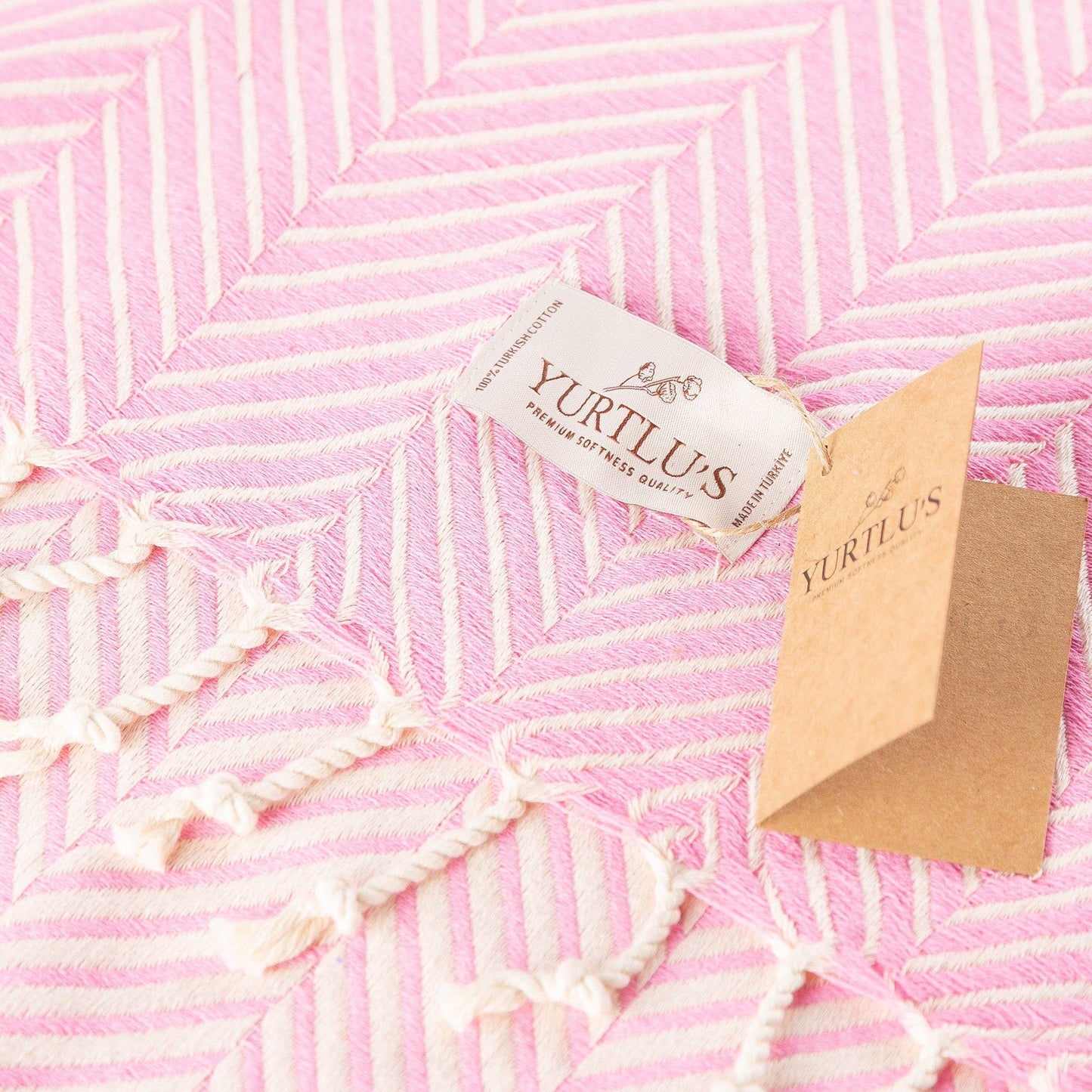 YURTLU'S Sapphire Series Turkish Beach Towel Pre-Washed 38"x72" Quick Dry and Highly Absorbent Oversized Sand-Free Stylish and Versatile for Beach, Spa, and Home Light 100% Cotton Peshtemal - Soft Pink