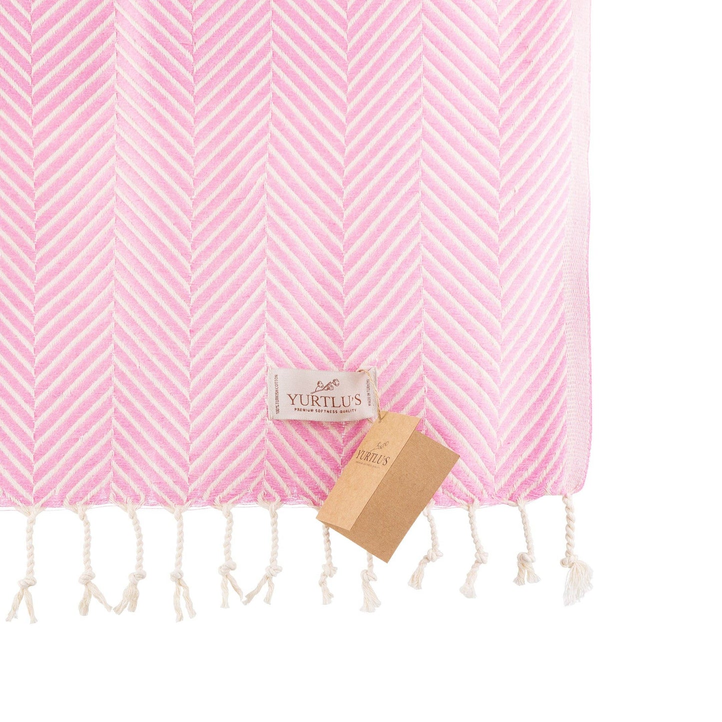 YURTLU'S Sapphire Series Turkish Beach Towel Pre-Washed 38"x72" Quick Dry and Highly Absorbent Oversized Sand-Free Stylish and Versatile for Beach, Spa, and Home Light 100% Cotton Peshtemal - Soft Pink