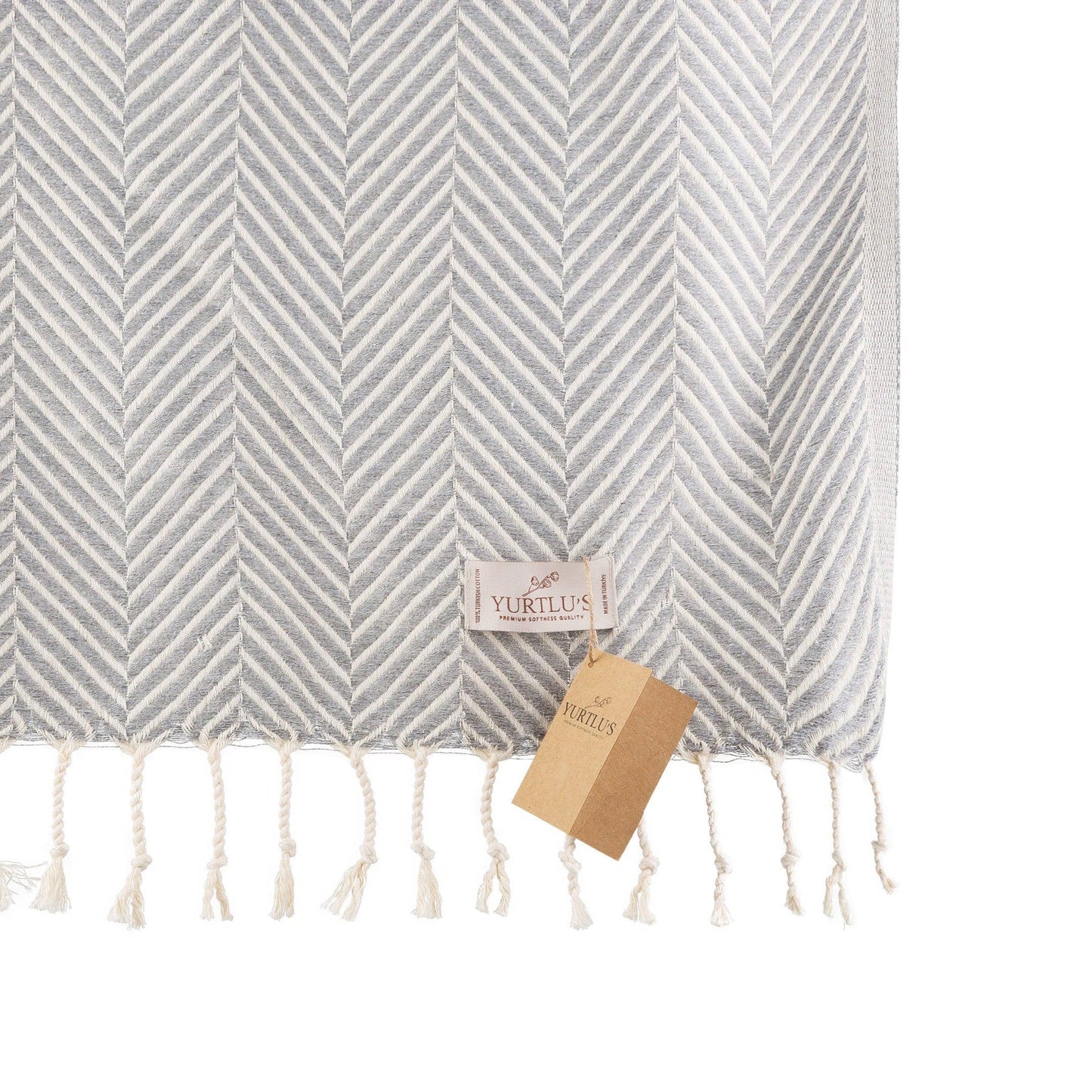 YURTLU'S Sapphire Series Turkish Beach Towel Pre-Washed 38"x72" Quick Dry and Highly Absorbent Oversized Sand-Free Stylish and Versatile for Beach, Spa, and Home Light 100% Cotton Peshtemal - Gray