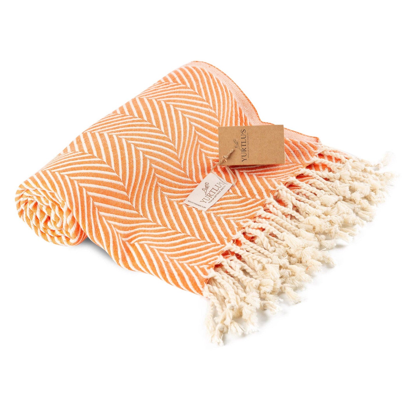 YURTLU'S Sapphire Series Turkish Beach Towel Pre-Washed 38"x72" Quick Dry and Highly Absorbent Oversized Sand-Free Stylish and Versatile for Beach, Spa, and Home Light 100% Cotton Peshtemal - Orange