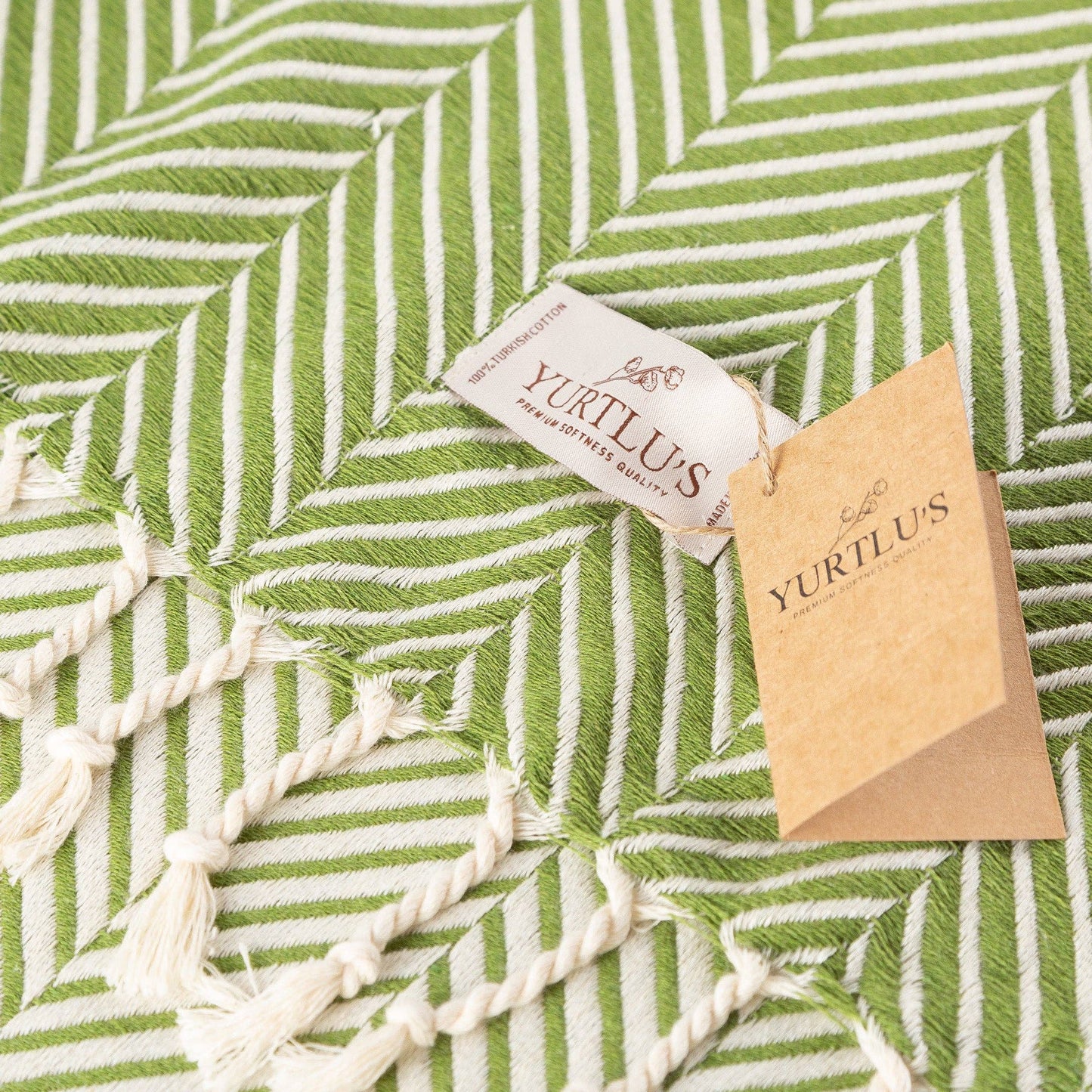 YURTLU'S Sapphire Series Turkish Beach Towel Pre-Washed 38"x72" Quick Dry and Highly Absorbent Oversized Sand-Free Stylish and Versatile for Beach, Spa, and Home Light 100% Cotton Peshtemal - Olive Green