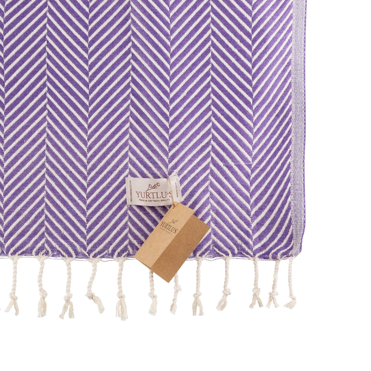 YURTLU'S Sapphire Series Turkish Beach Towel Pre-Washed 38"x72" Quick Dry and Highly Absorbent Oversized Sand-Free Stylish and Versatile for Beach, Spa, and Home Light 100% Cotton Peshtemal - Purple