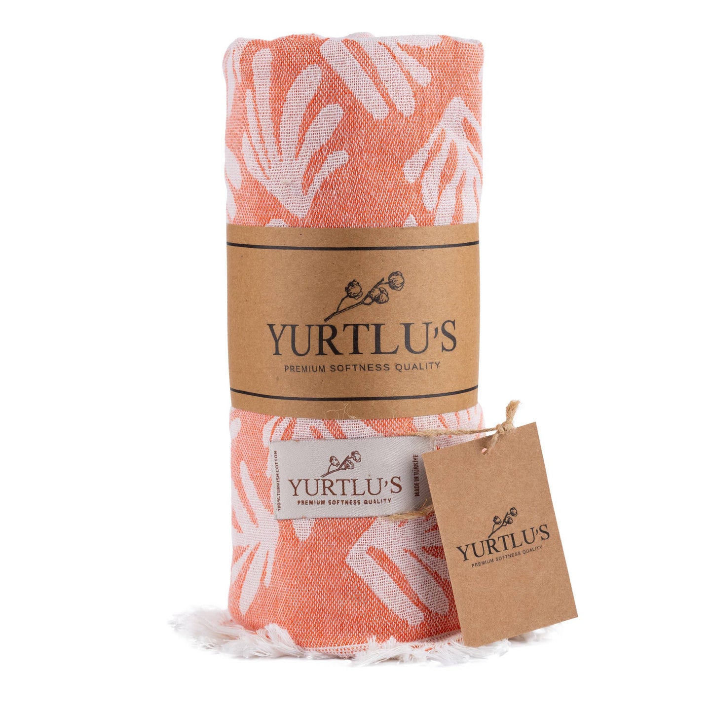 YURTLU'S Harmony Series 38"x72" Turkish Towel Highly Absorbent  Pre-Washed - Orange
