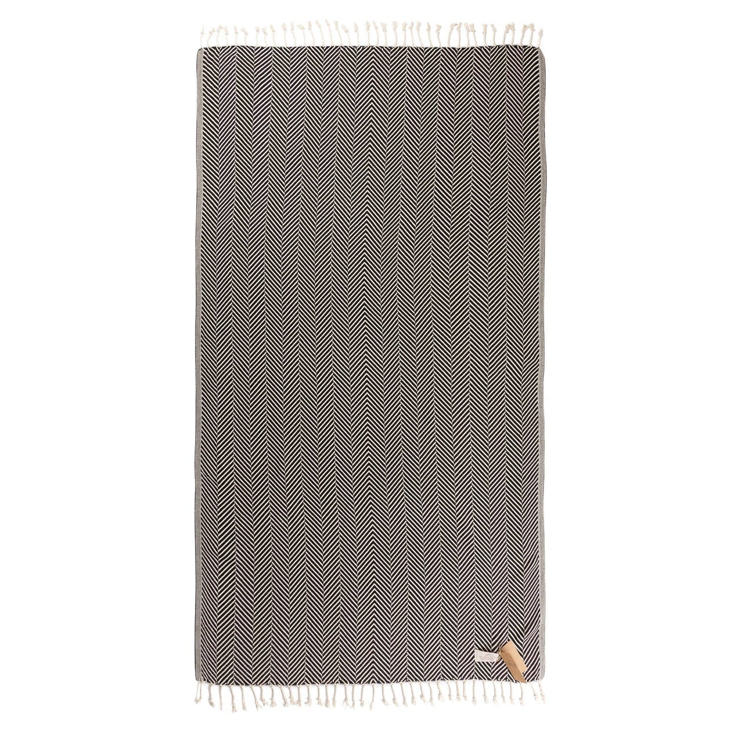 YURTLU'S Sapphire Series Turkish Beach Towel Pre-Washed 38"x72" Quick Dry and Highly Absorbent Oversized Sand-Free Stylish and Versatile for Beach, Spa, and Home Light 100% Cotton Peshtemal - Black