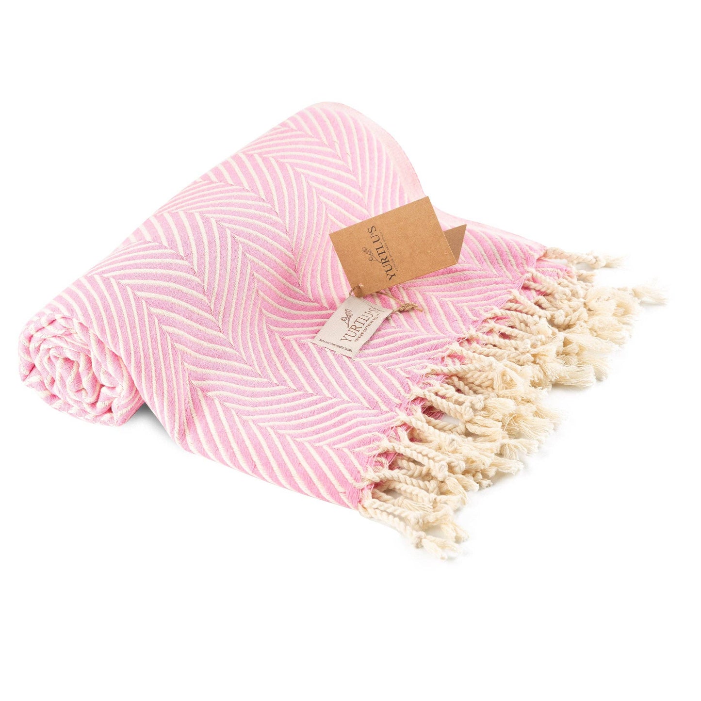 YURTLU'S Sapphire Series Turkish Beach Towel Pre-Washed 38"x72" Quick Dry and Highly Absorbent Oversized Sand-Free Stylish and Versatile for Beach, Spa, and Home Light 100% Cotton Peshtemal - Soft Pink